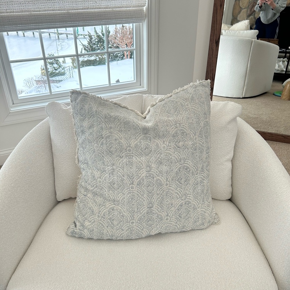Pottery Barn Marline throw pillow in blue, 
22”x22”